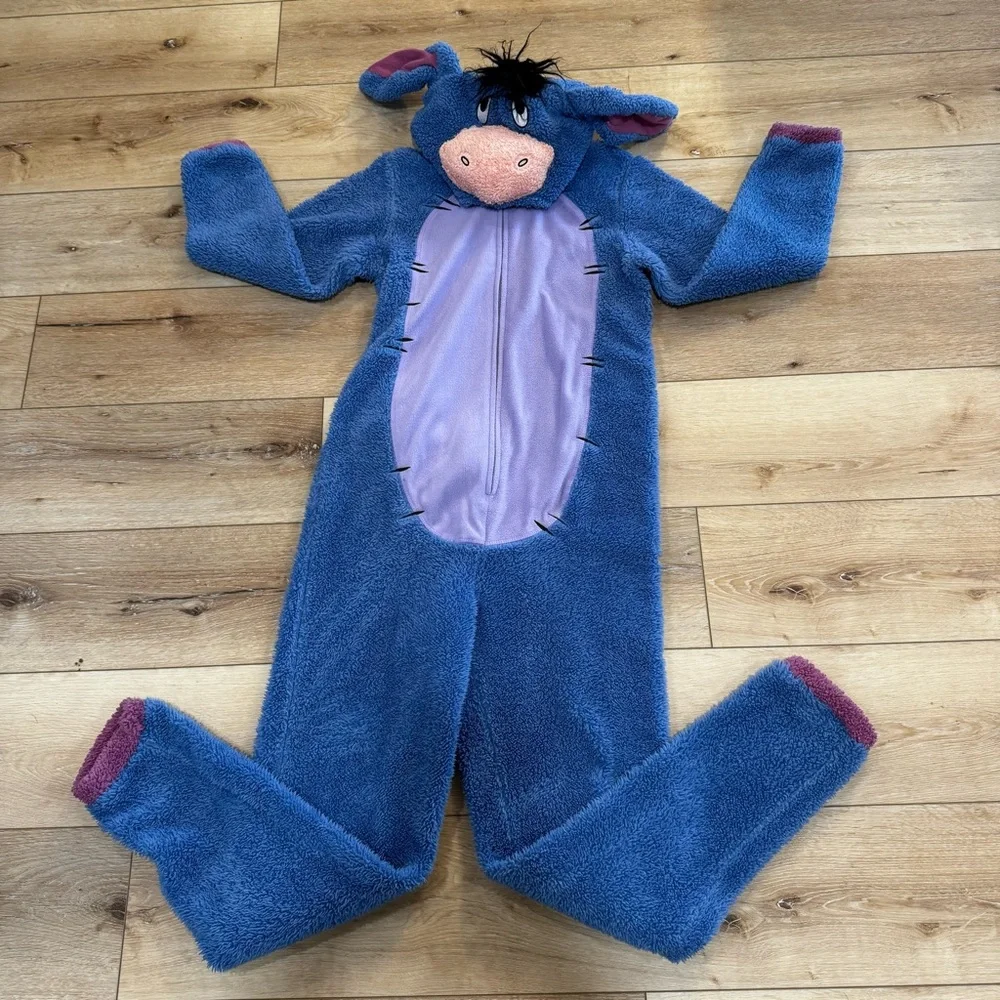 Disney adult Eeyore onesie, blue purple pink, zip closure, hood ears & tail, XS. - Picture 2 of 11